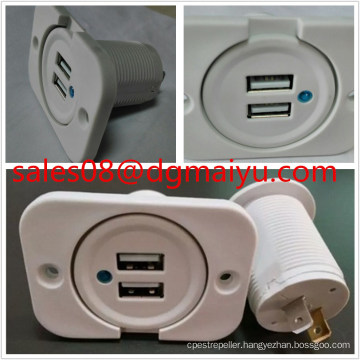 White Color Dual USB Charger Socket for Boat / RV / Car / Motor-Home Plug/Socket